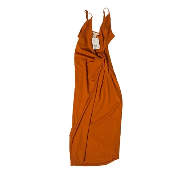 H&M Orange tie waist wrap V-neck Dress - Picture 3 of 6